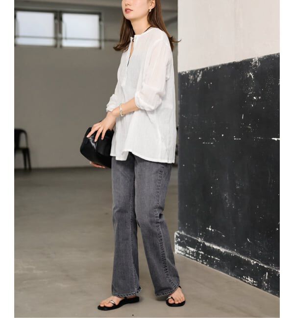 FRAMeWORK「≪予約≫LINENmixクレープヘンリーネックブラウス」|シャツ・ブラウス|