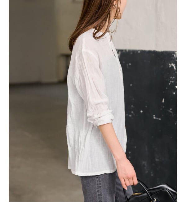 FRAMeWORK「≪予約≫LINENmixクレープヘンリーネックブラウス」|シャツ・ブラウス|