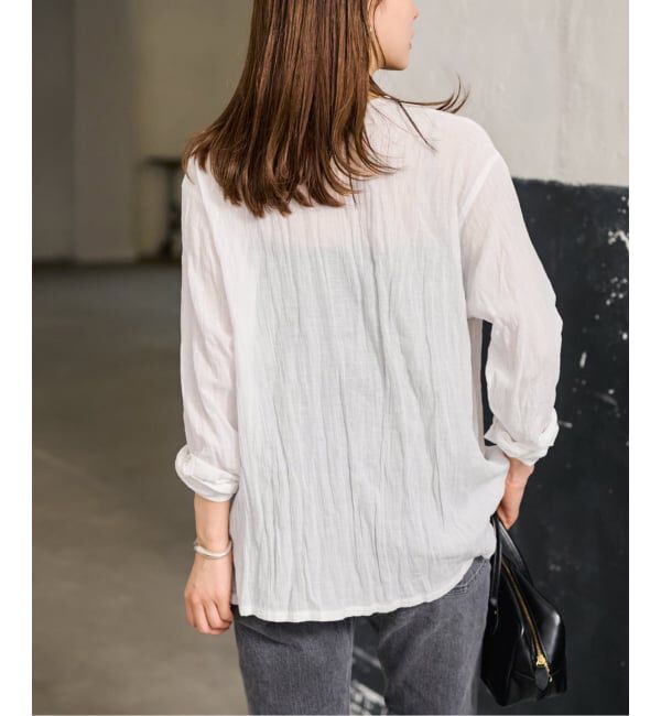 FRAMeWORK「≪予約≫LINENmixクレープヘンリーネックブラウス」|シャツ・ブラウス|