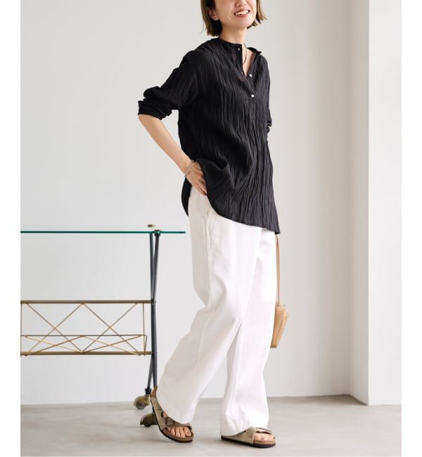 FRAMeWORK「≪予約≫LINENmixクレープヘンリーネックブラウス」|シャツ・ブラウス|