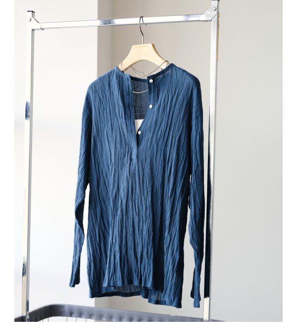 FRAMeWORK「≪予約≫LINENmixクレープヘンリーネックブラウス」|シャツ・ブラウス|