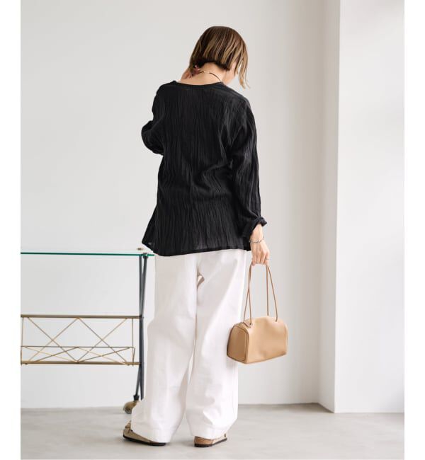 FRAMeWORK「≪予約≫LINENmixクレープヘンリーネックブラウス」|シャツ・ブラウス|