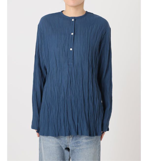 FRAMeWORK「≪予約≫LINENmixクレープヘンリーネックブラウス」|シャツ・ブラウス|