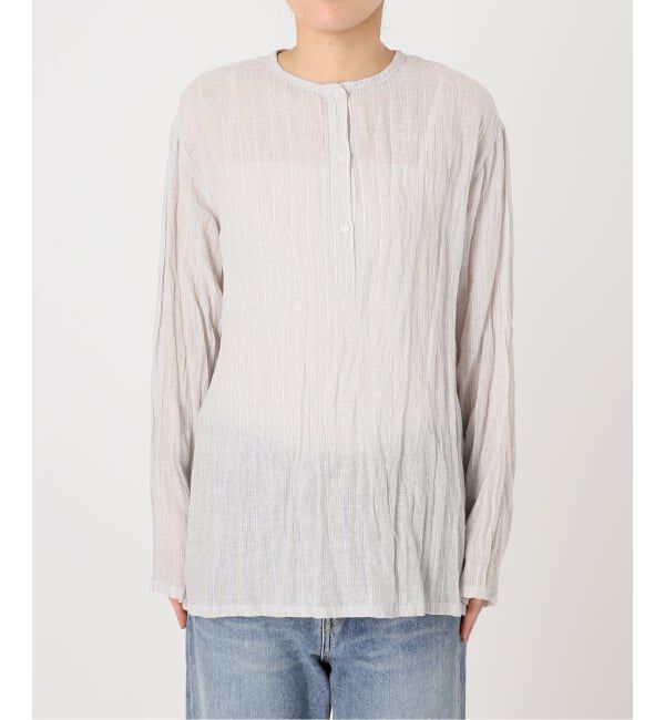 FRAMeWORK「≪予約≫LINENmixクレープヘンリーネックブラウス」|シャツ・ブラウス|