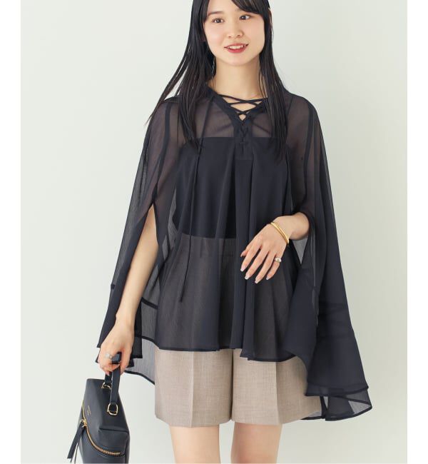 NOBLE「《予約》楊柳ケープフレアロングブラウス」|シャツ・ブラウス|