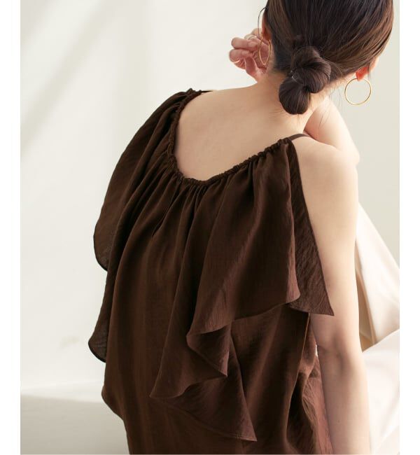 NOBLE「《予約・セットアップ対応》ファジーリネン2WAYフリルキャミソール」|シャツ・ブラウス|ブラウン
