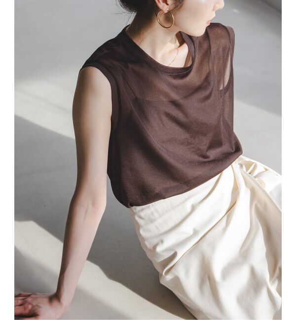 NOBLE「《追加予約》シアースキニーノースリーブトップス」|Tシャツ・カットソー|ブラウン