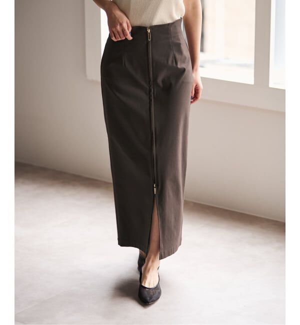 NOBLE「《追加予約・新色》コンフォートストレッチジップタイトスカート」|スカート|ブラウン