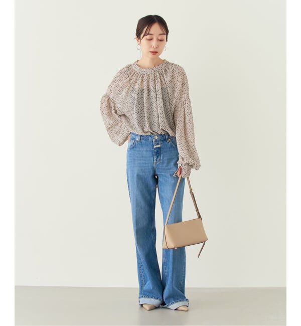 NOBLE「《予約》ドットシフォンギャザーボウタイブラウス」|シャツ・ブラウス|