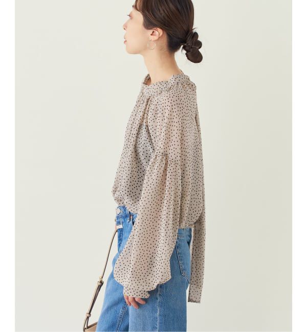 NOBLE「《予約》ドットシフォンギャザーボウタイブラウス」|シャツ・ブラウス|