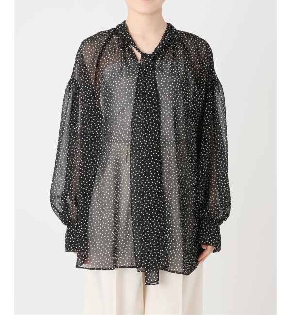 NOBLE「《予約》ドットシフォンギャザーボウタイブラウス」|シャツ・ブラウス|