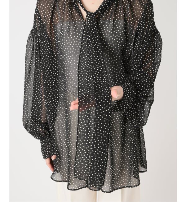 NOBLE「《予約》ドットシフォンギャザーボウタイブラウス」|シャツ・ブラウス|