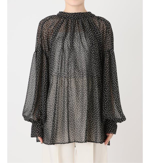 NOBLE「《予約》ドットシフォンギャザーボウタイブラウス」|シャツ・ブラウス|