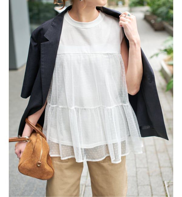 Spick and Span「《一部店舗+WEB限定 / 予約》ドットチュールティアードTシャツ」|Tシャツ・カットソー|