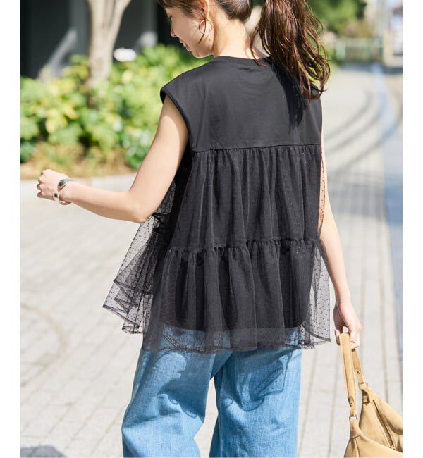 Spick and Span「《一部店舗+WEB限定 / 予約》ドットチュールティアードTシャツ」|Tシャツ・カットソー|