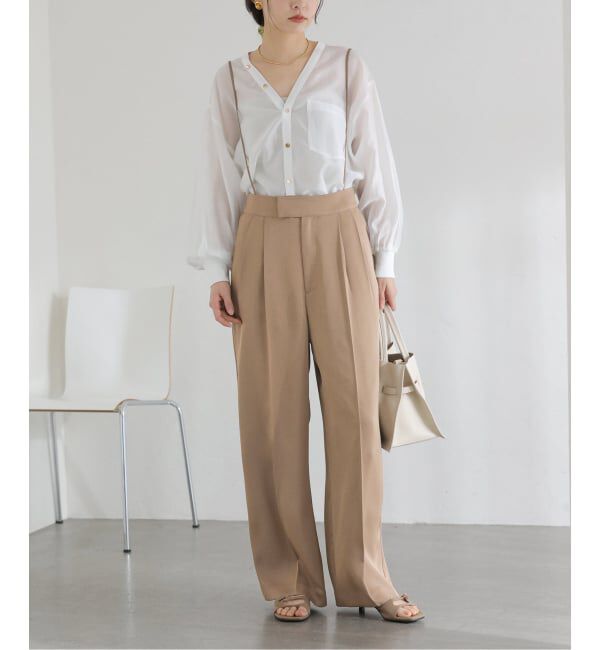  「《予約》【洗える】2WAYリラクシーサスパンツ」|スラックス|ベージュ