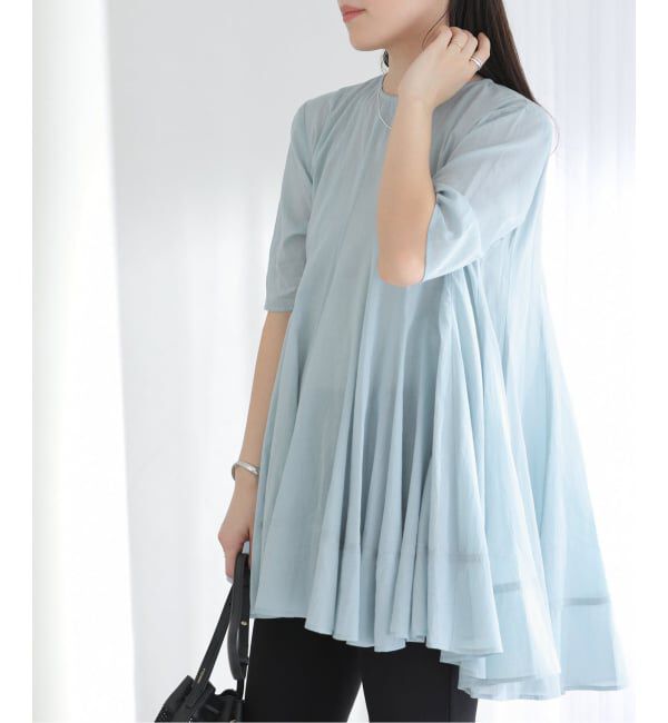  「《予約》【洗える】コットンハギフレアチュニック」|シャツ・ブラウス|サックスブルー