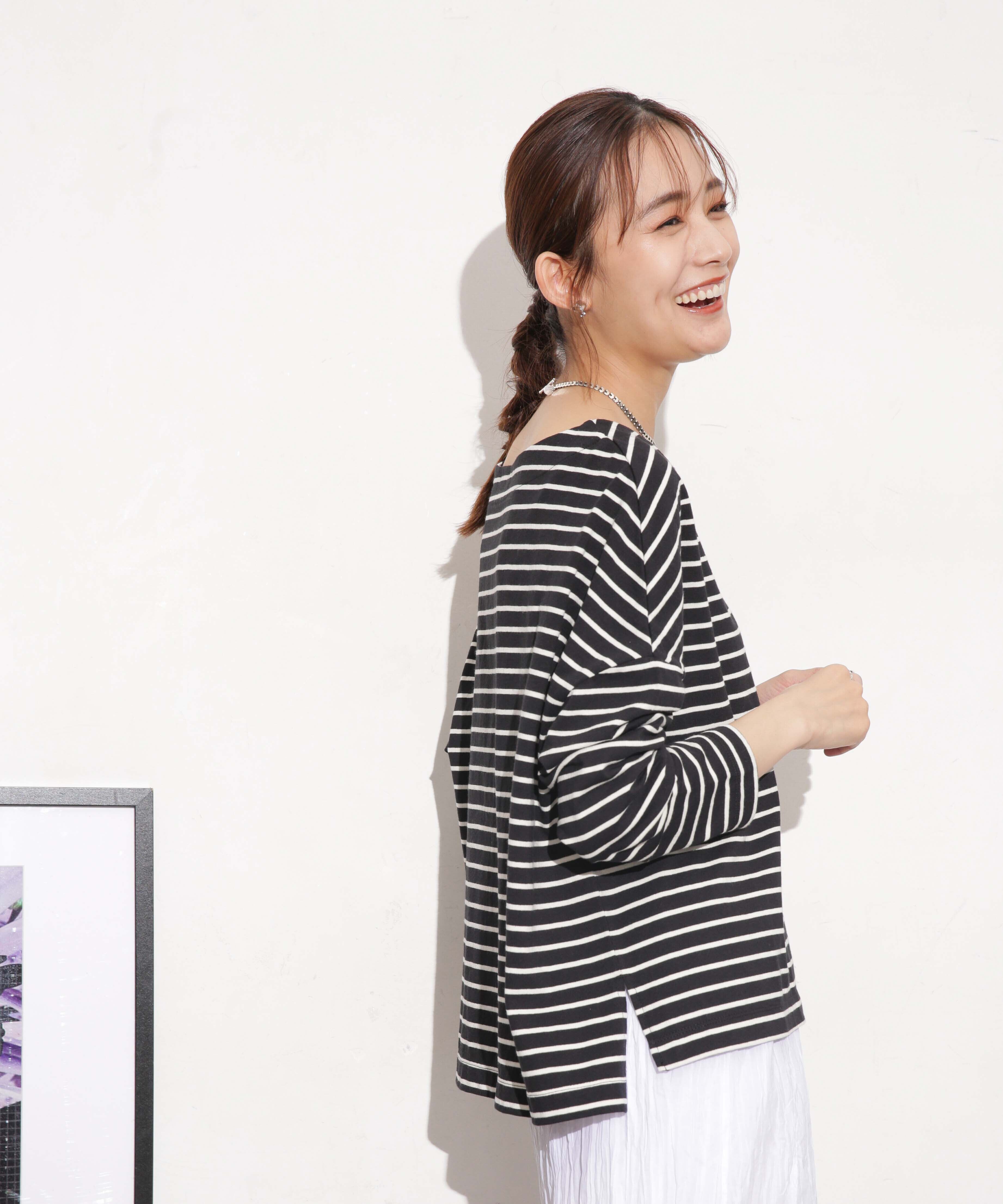 nano･universe「WEB限定 ボーダーワイドドロップトップス」|Tシャツ・カットソー|