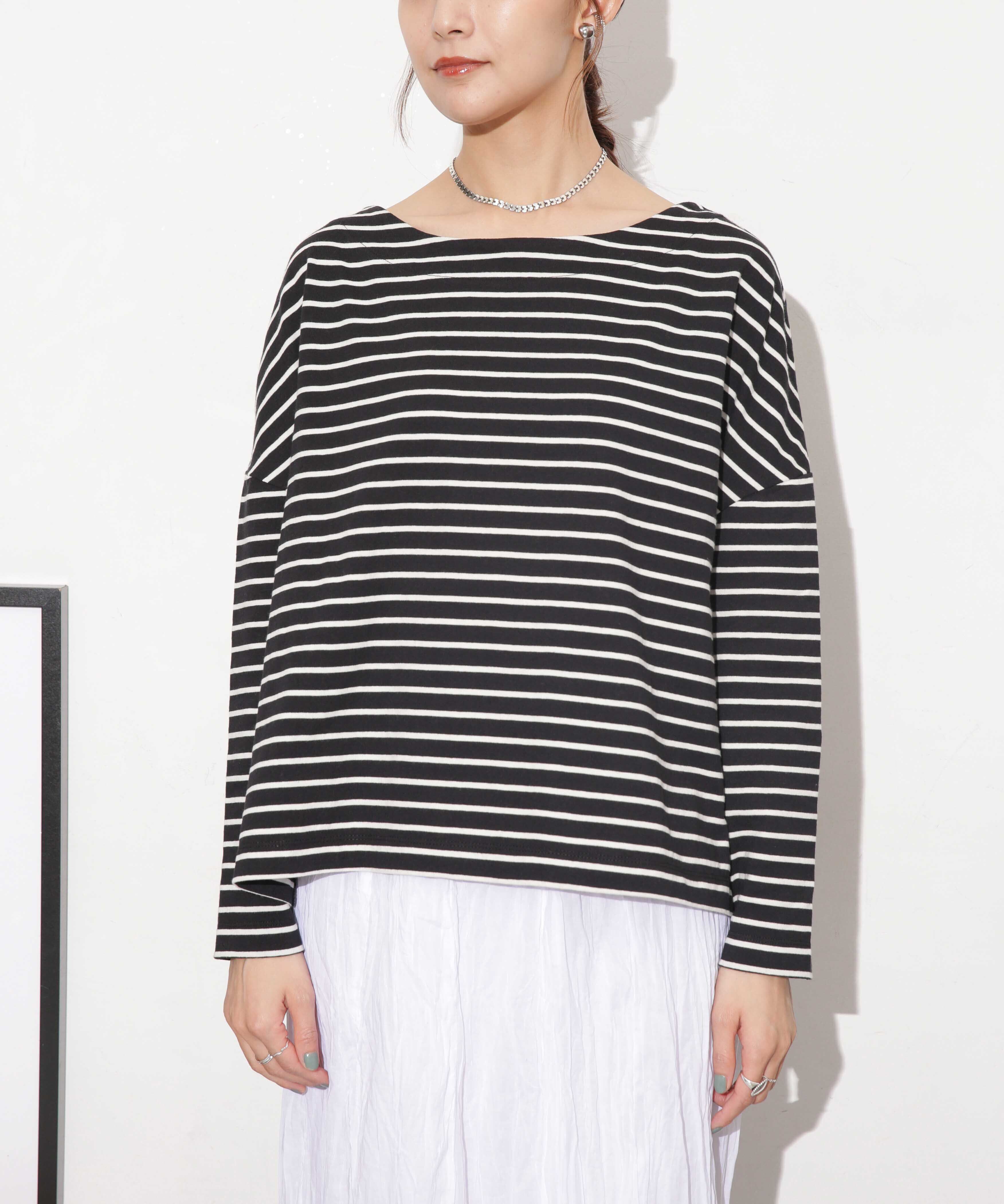 nano･universe「WEB限定 ボーダーワイドドロップトップス」|Tシャツ・カットソー|