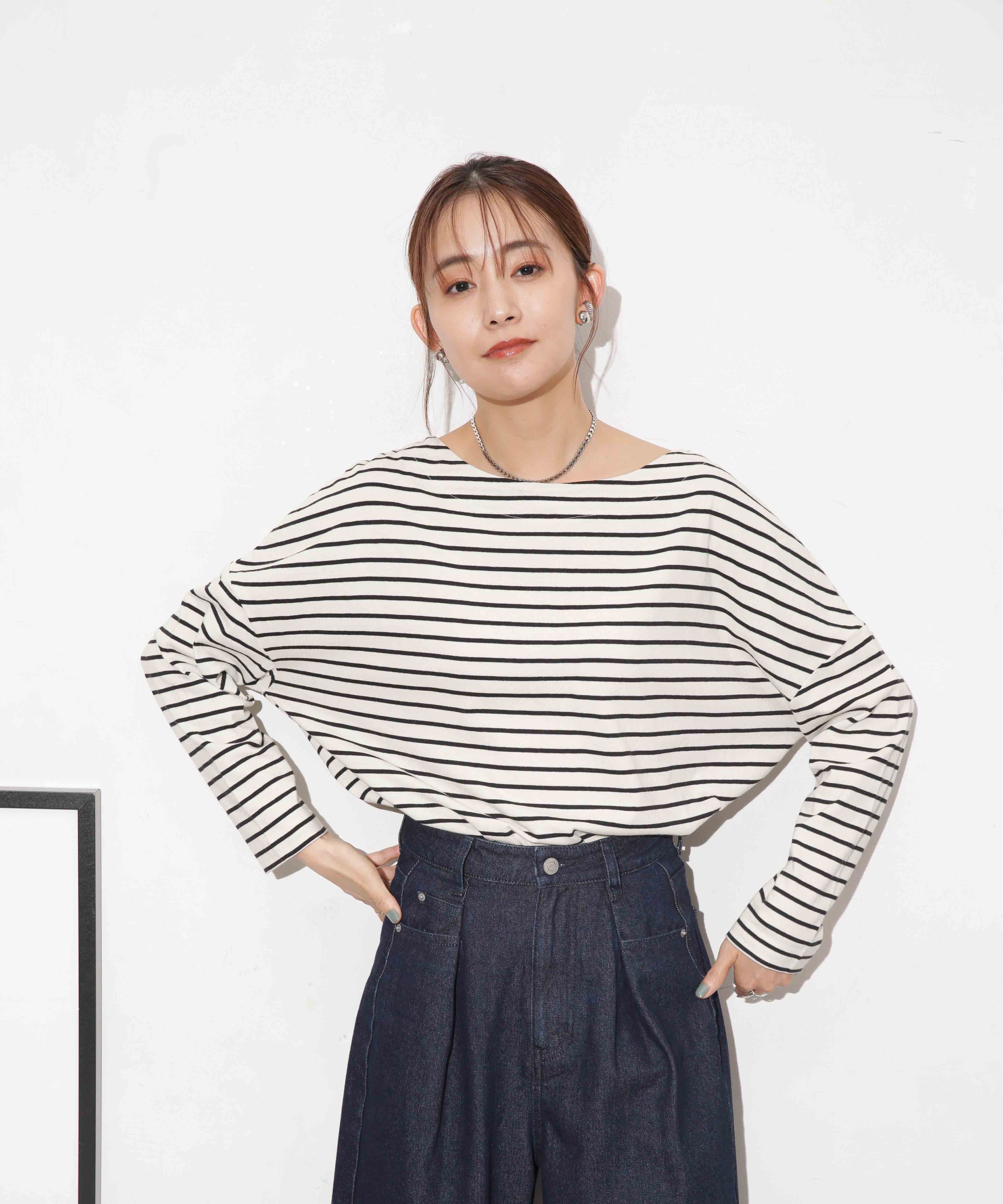 nano･universe「WEB限定 ボーダーワイドドロップトップス」|Tシャツ・カットソー|