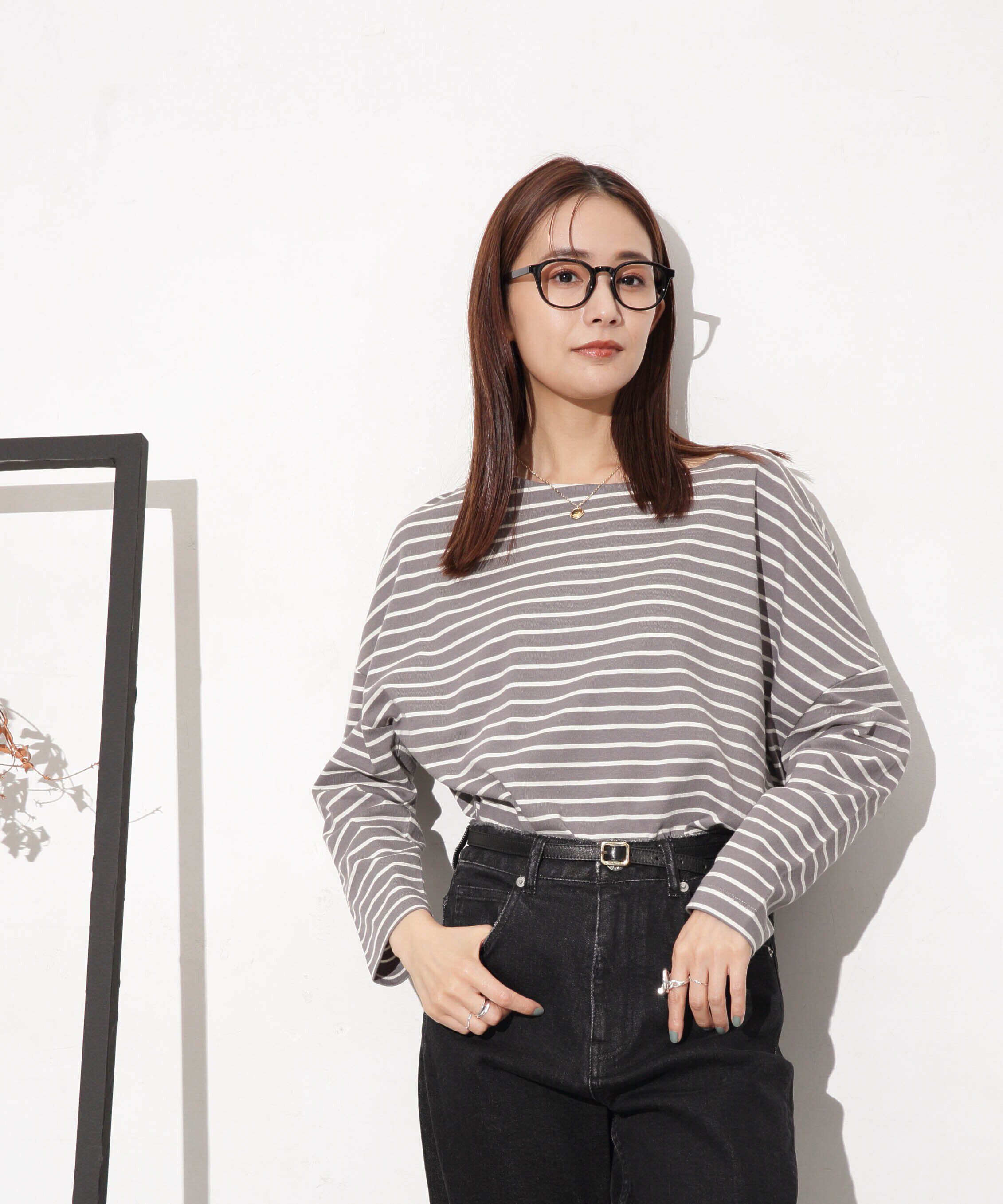 nano･universe「WEB限定 ボーダーワイドドロップトップス」|Tシャツ・カットソー|