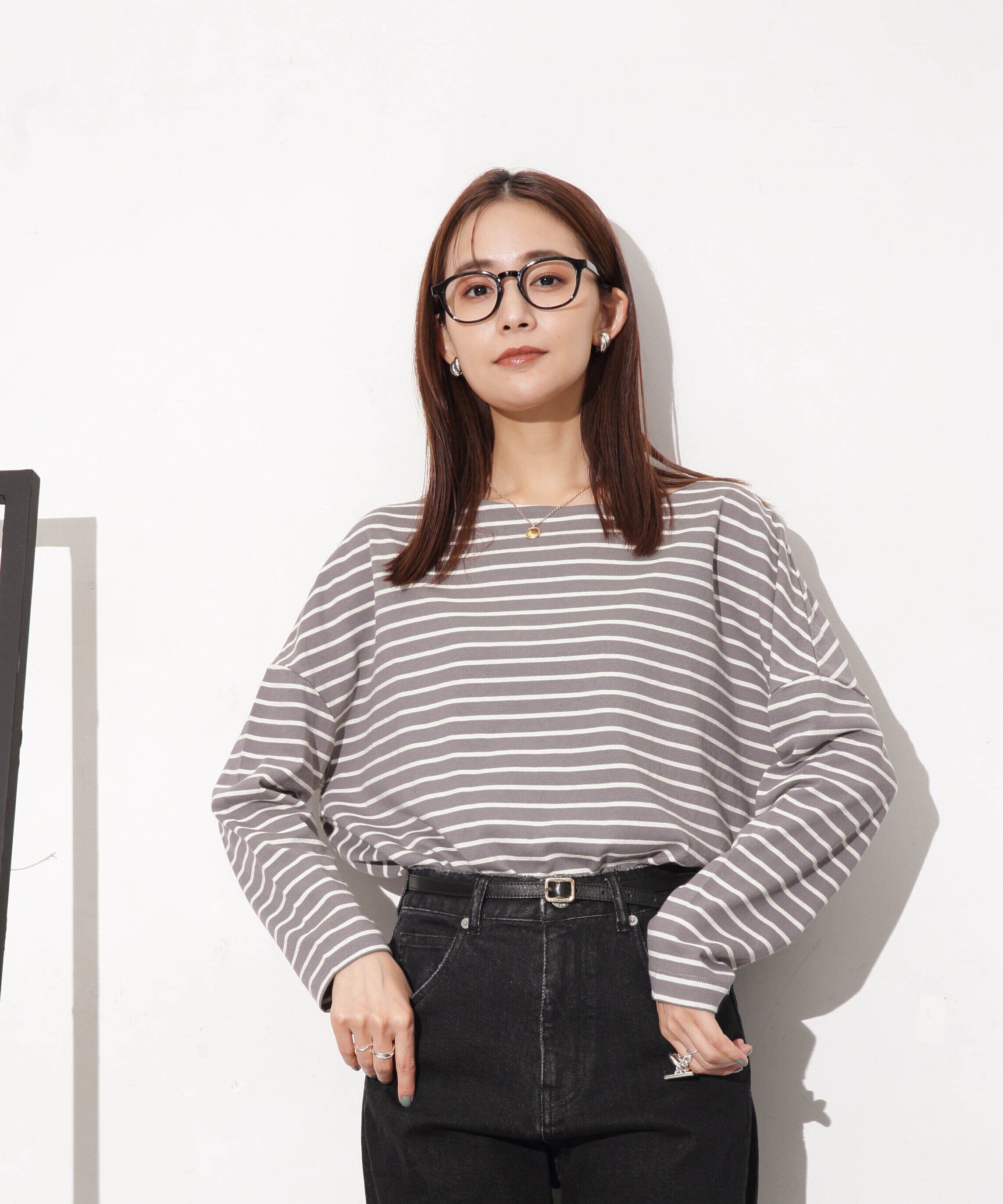 nano･universe「WEB限定 ボーダーワイドドロップトップス」|Tシャツ・カットソー|