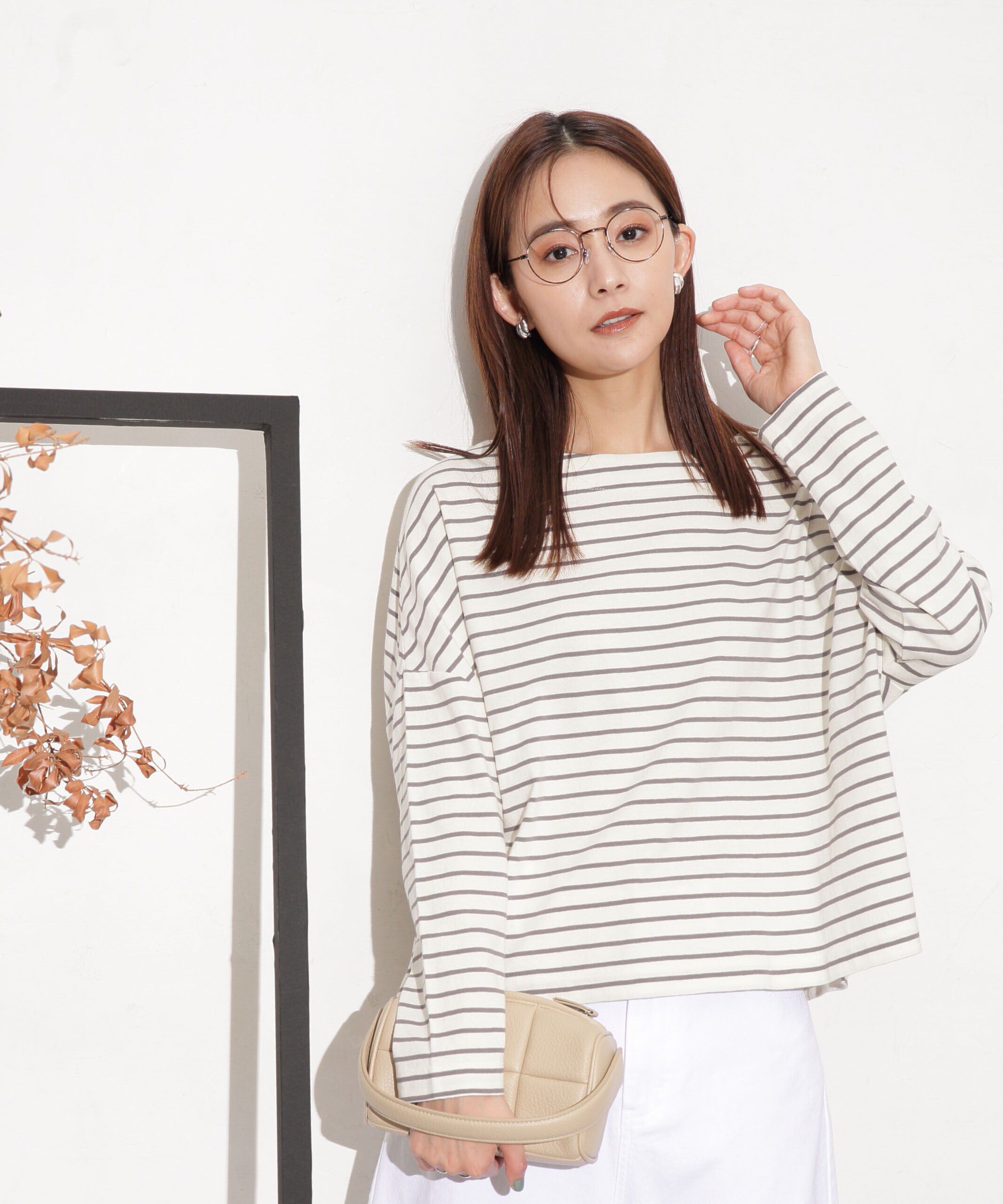 nano･universe「WEB限定 ボーダーワイドドロップトップス」|Tシャツ・カットソー|トープ2