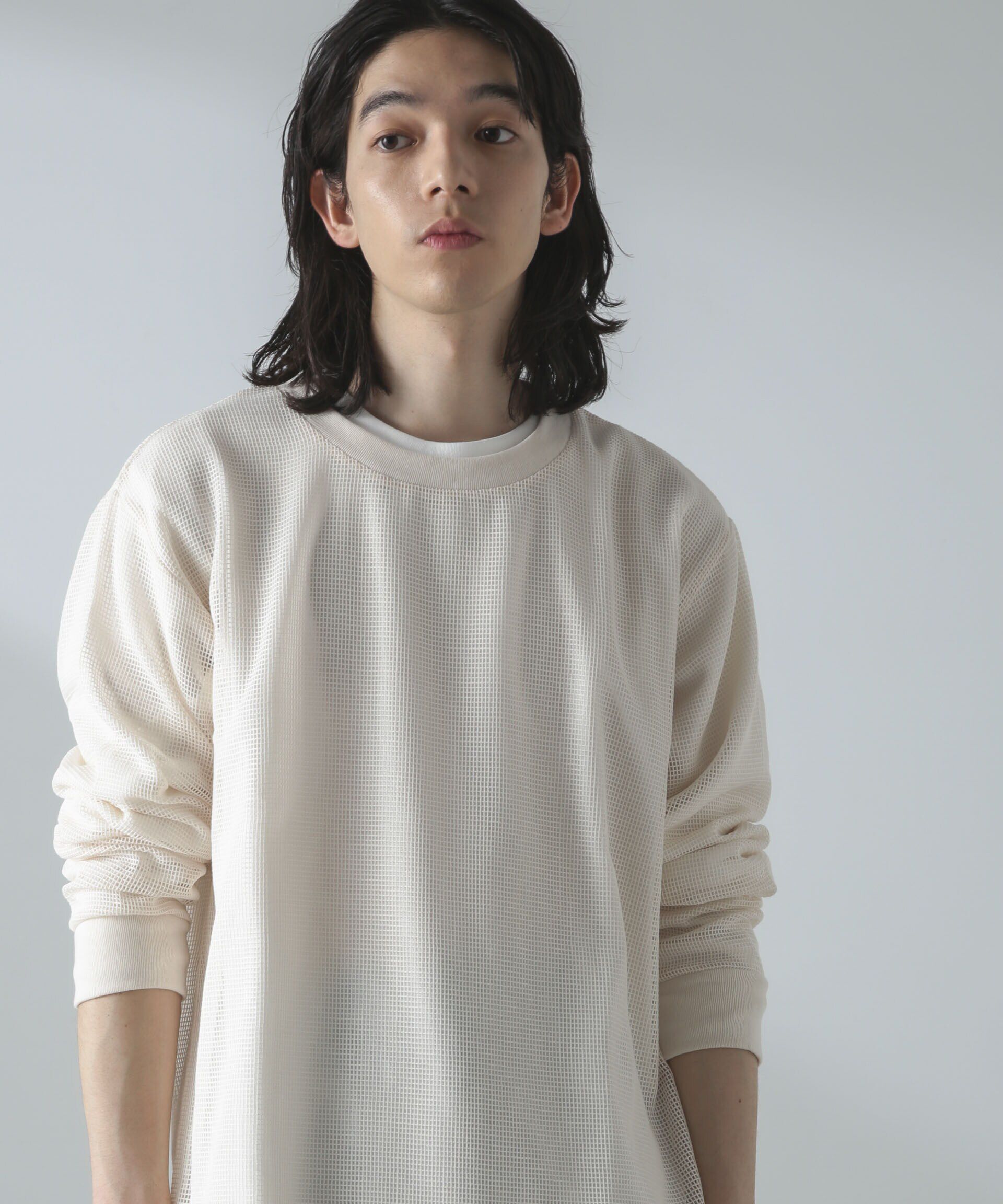 nano･universe「アンサンブルメッシュTシャツ 長袖」|Tシャツ・カットソー|ホワイト