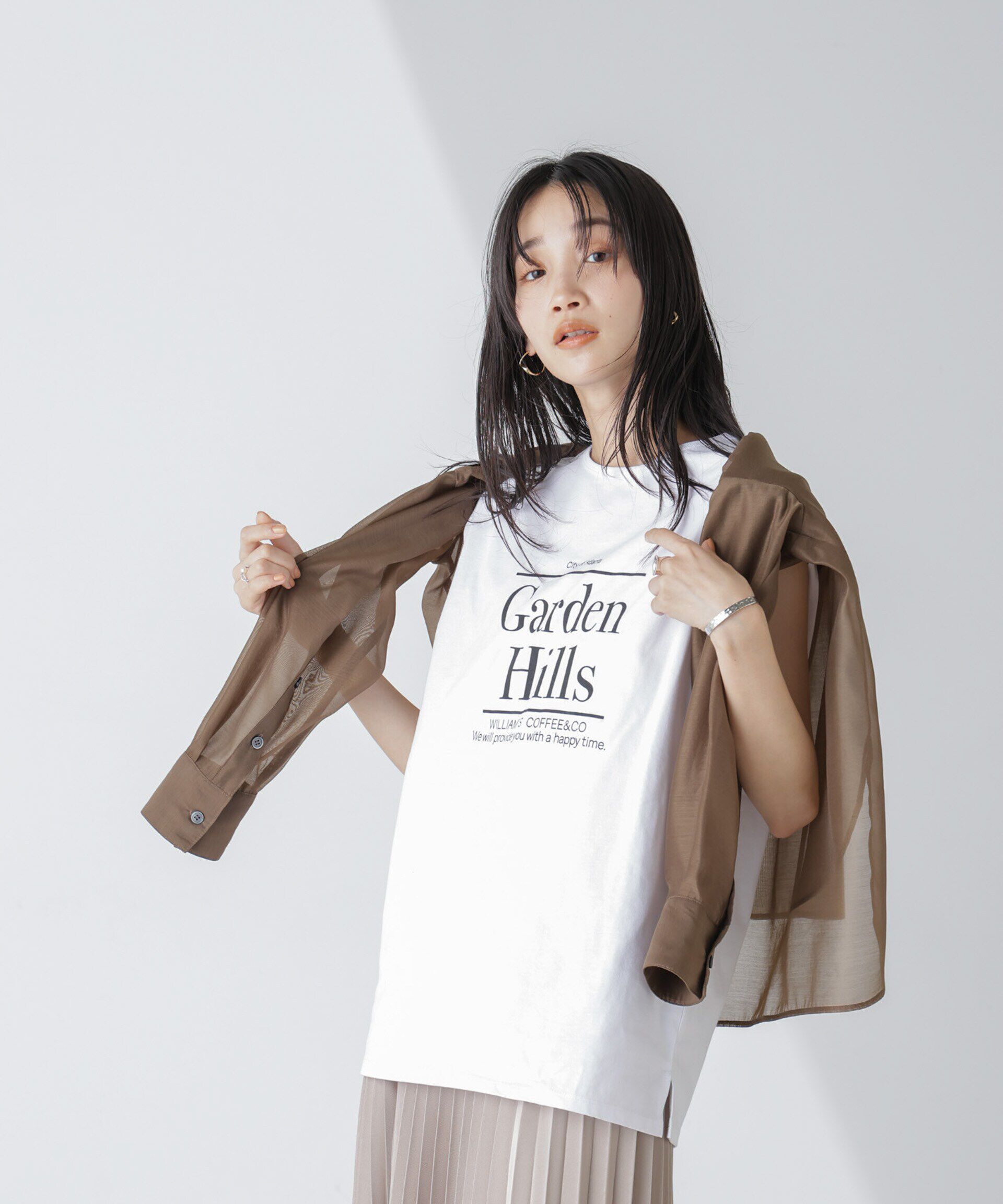 nano･universe「ノースリーブロゴプリントトップス」|Tシャツ・カットソー|ホワイト