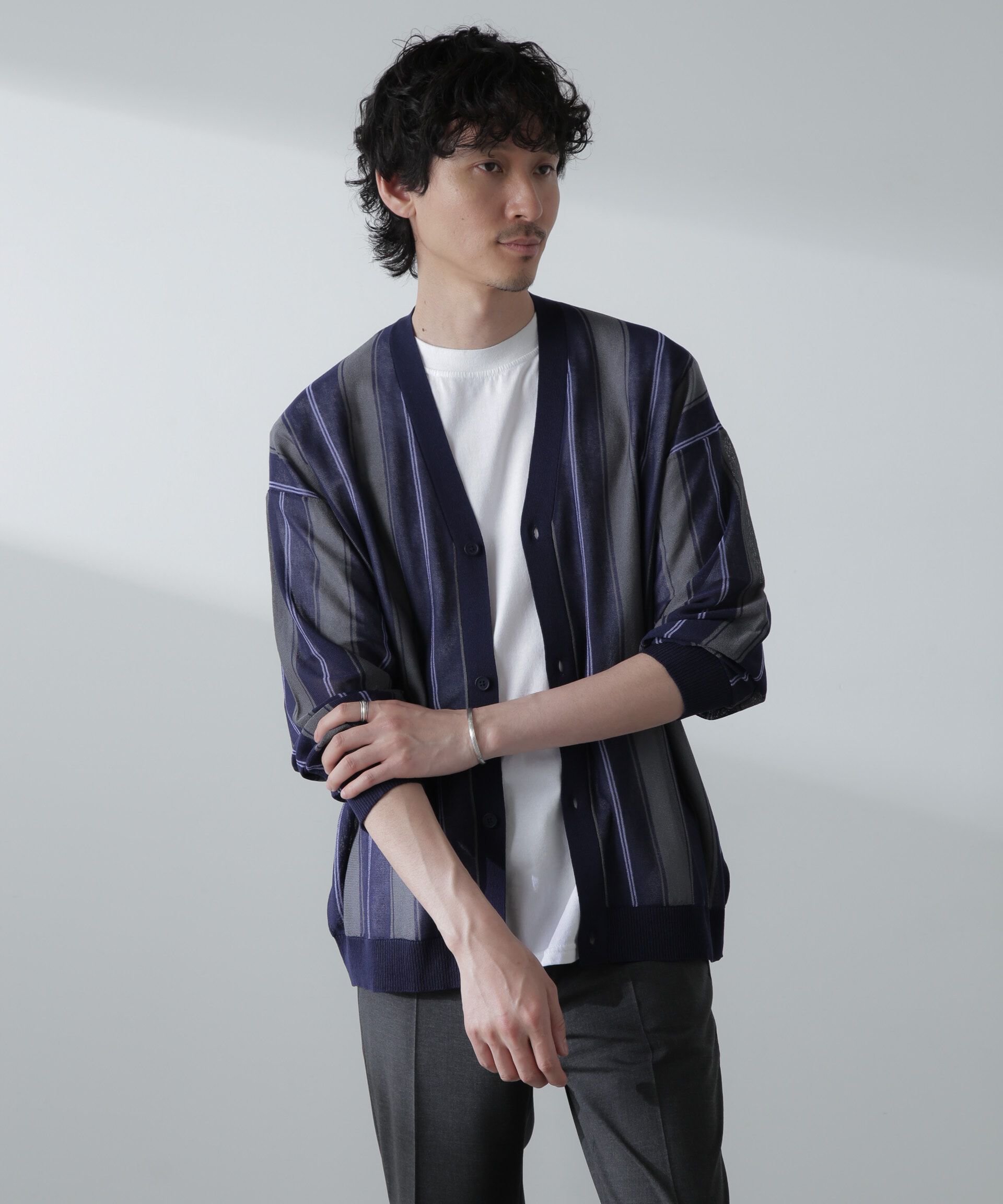 nano･universe「シアーストライプカーディガン」|ニット・セーター|