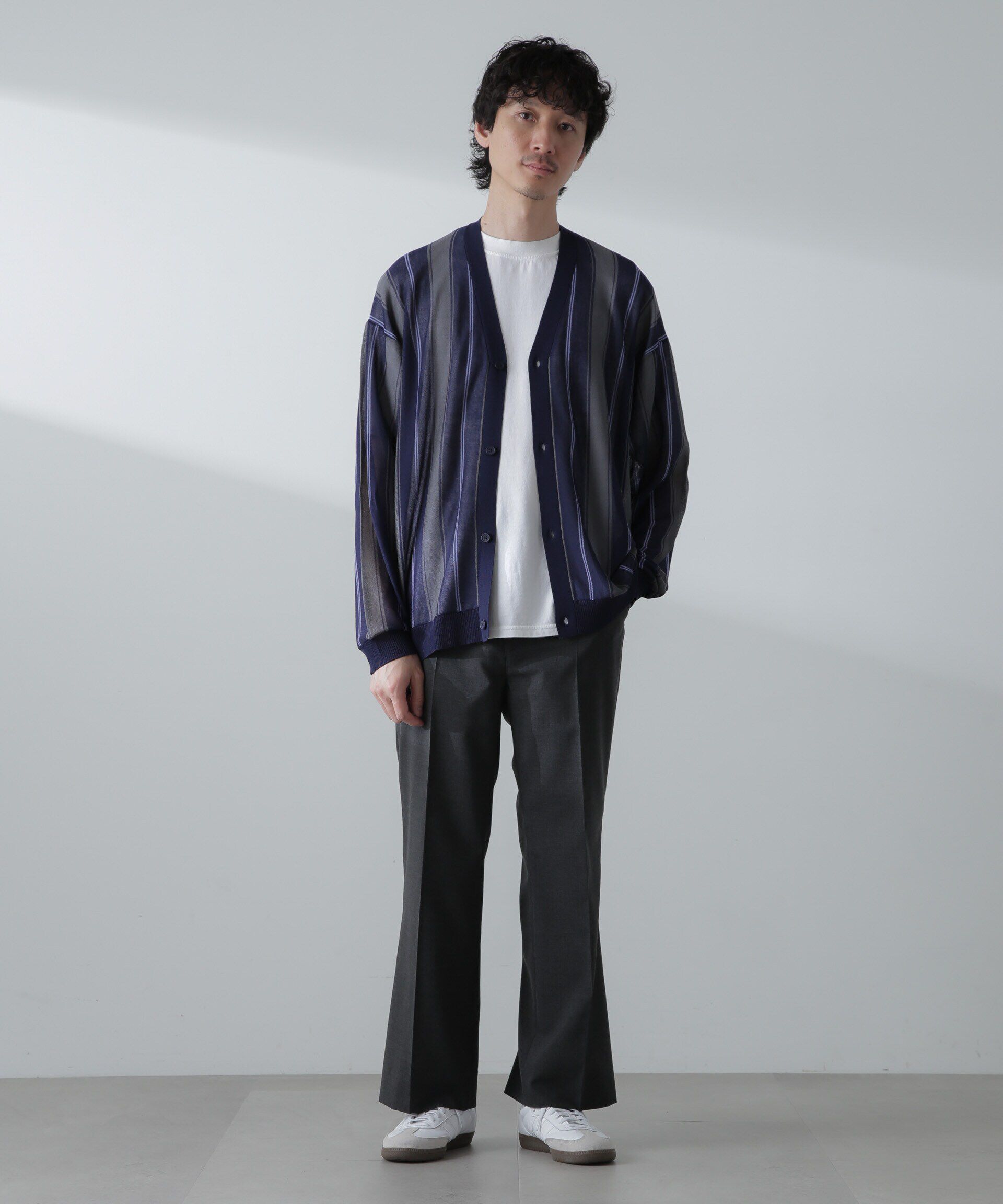 nano･universe「シアーストライプカーディガン」|ニット・セーター|