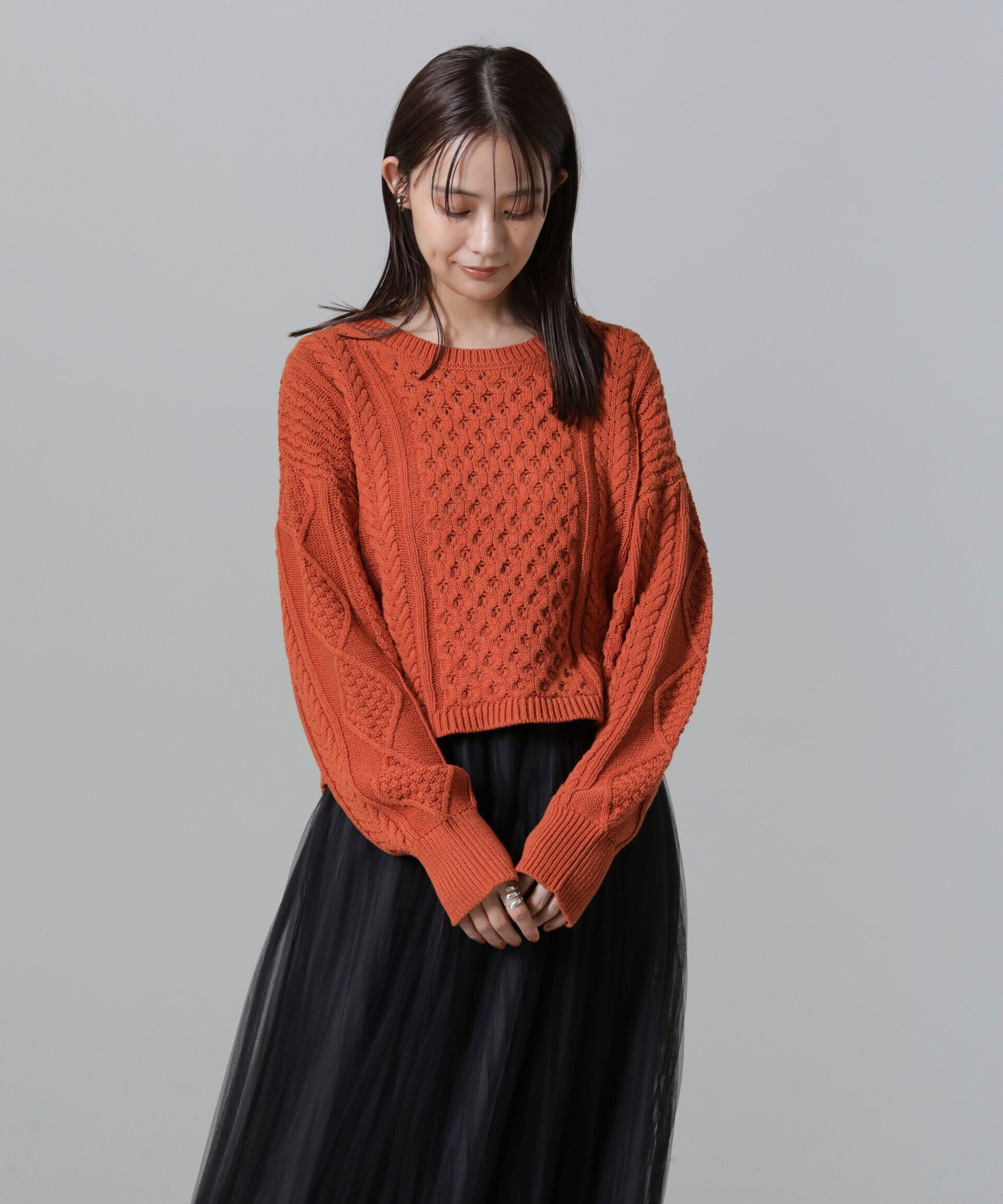 nano･universe「ケーブルクロップドプルオーバーニット」|ニット・セーター|