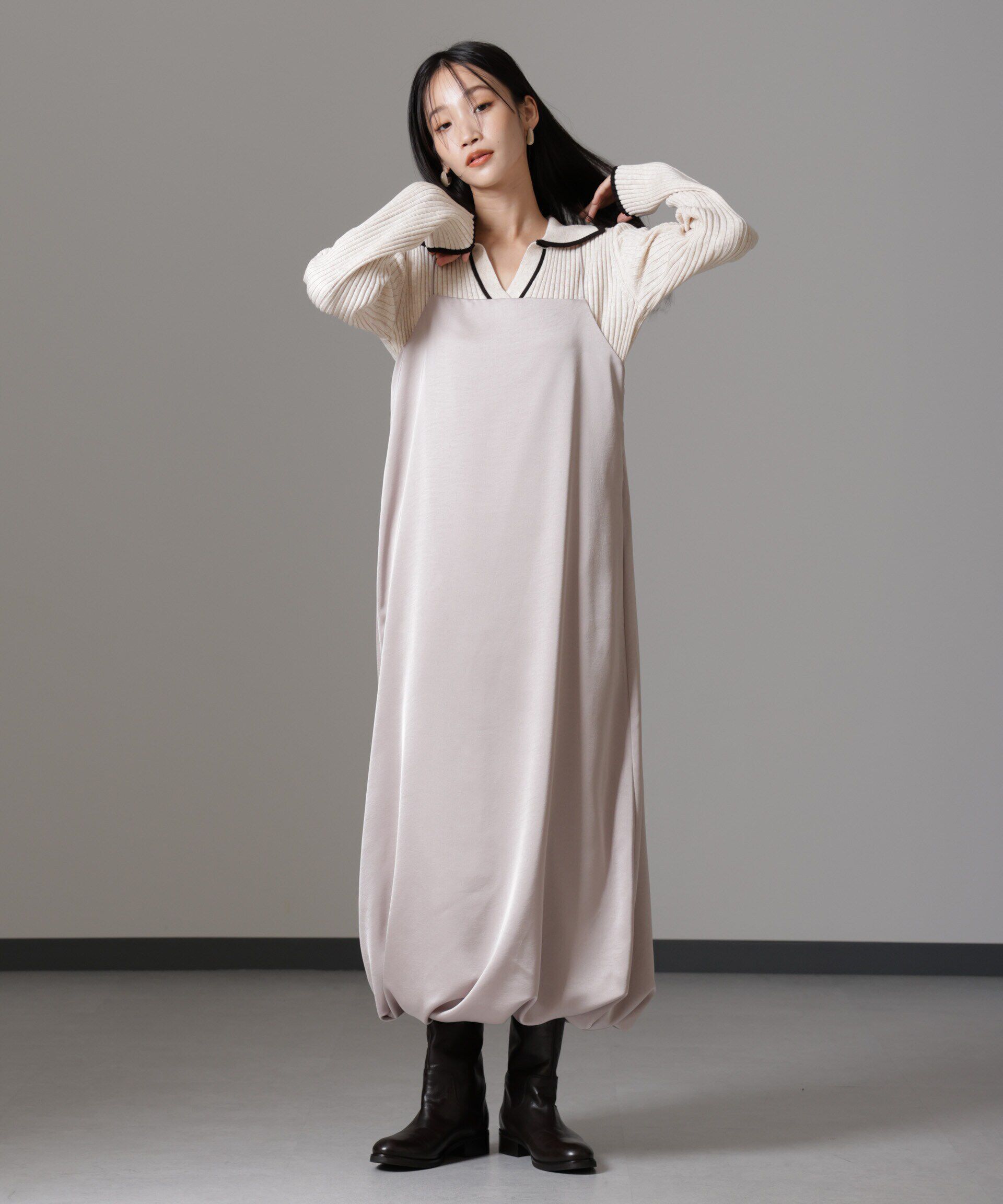 nano･universe「ウェーブサテンバルーンキャミワンピース」|ワンピース|