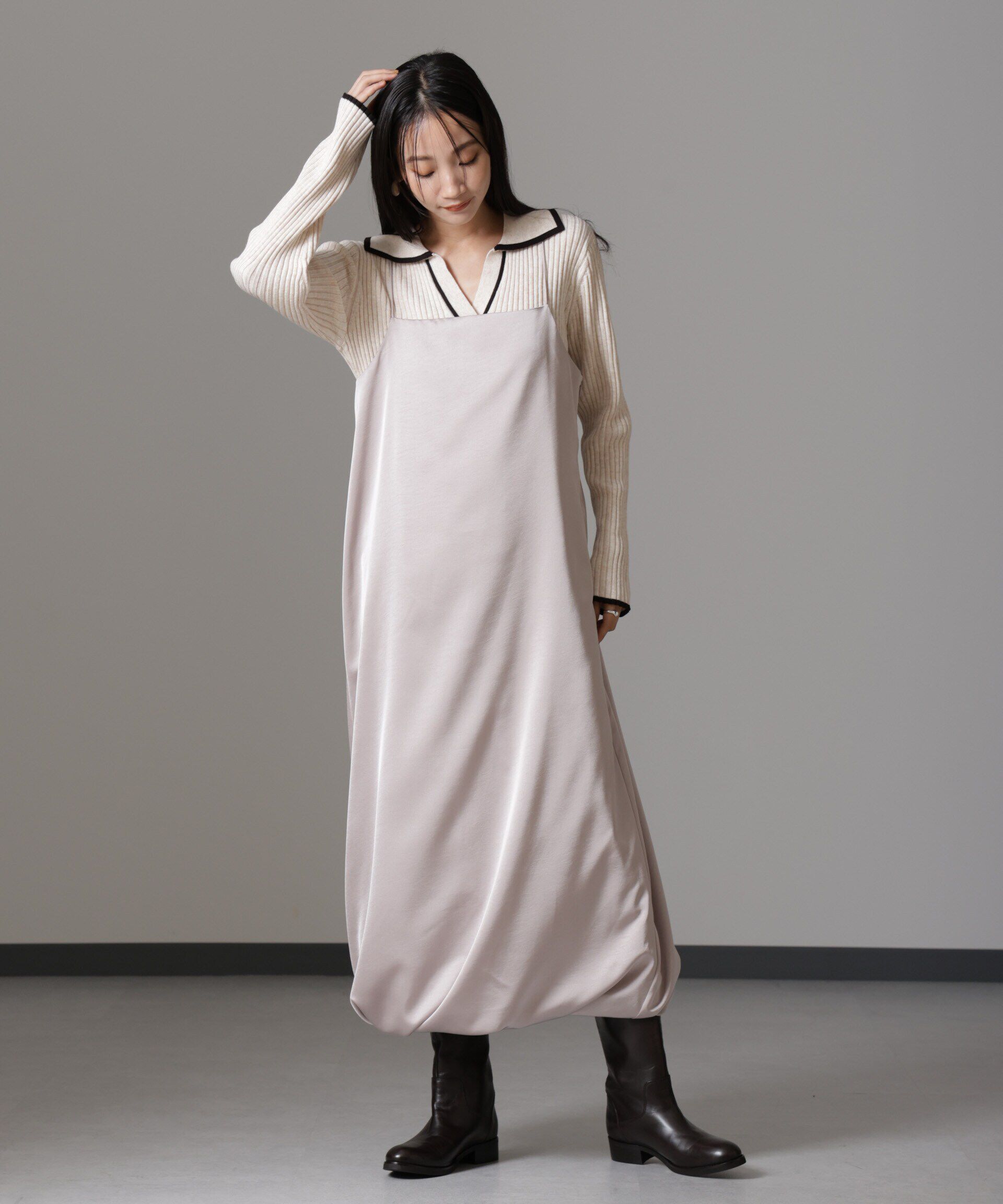 nano･universe「ウェーブサテンバルーンキャミワンピース」|ワンピース|