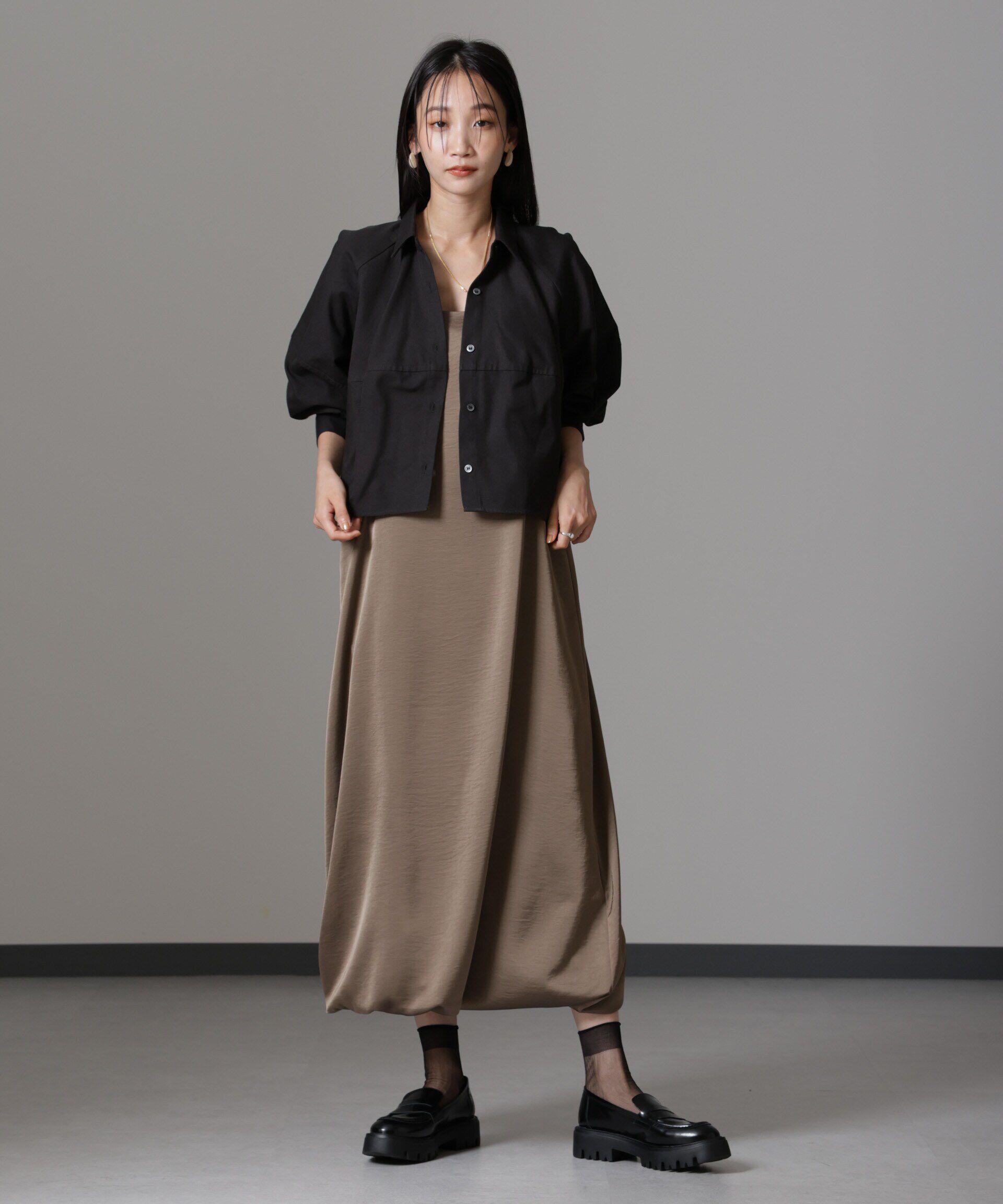 nano･universe「ウェーブサテンバルーンキャミワンピース」|ワンピース|