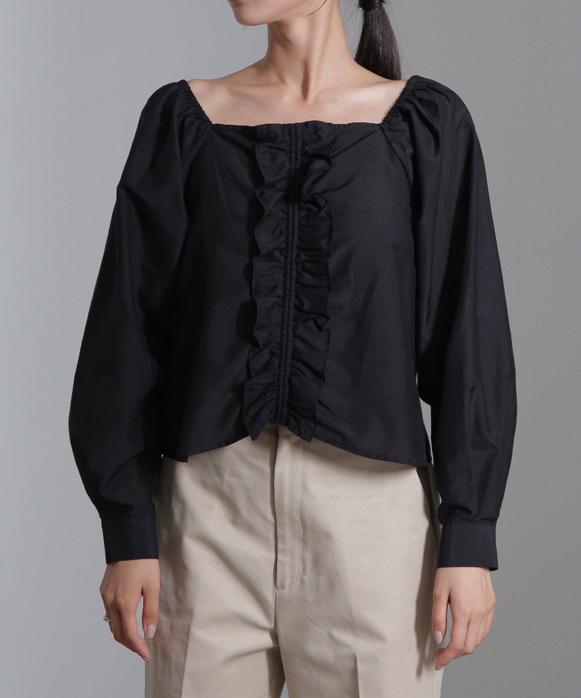 nano･universe「シルク混フロントフリルブラウス」|シャツ・ブラウス|