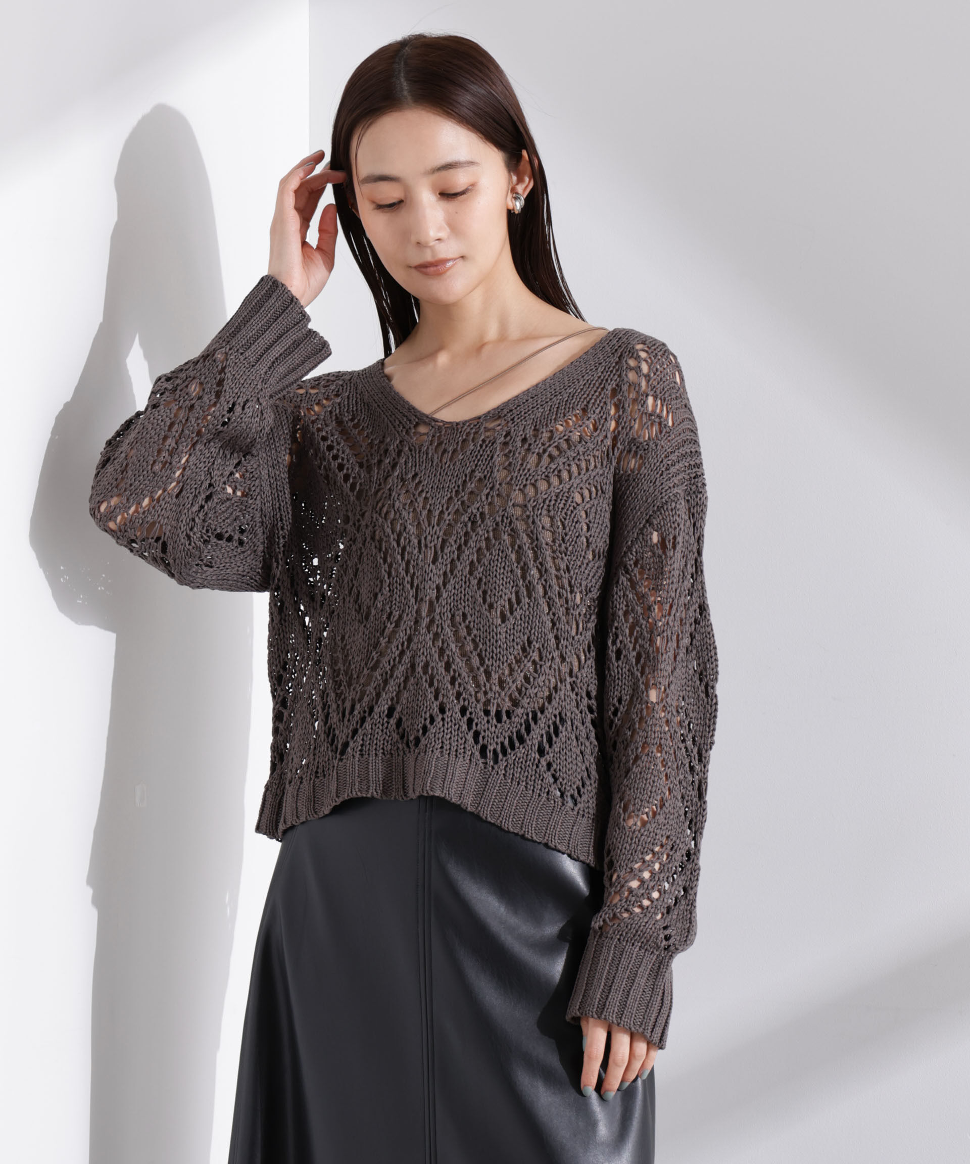 nano･universe「リリヤーン透かし編み柄ニットプルオーバー」|ニット・セーター|