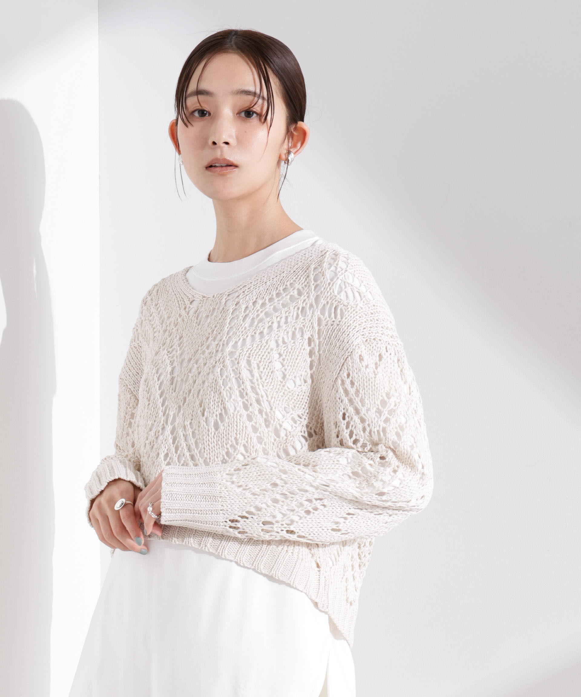 nano･universe「リリヤーン透かし編み柄ニットプルオーバー」|ニット・セーター|