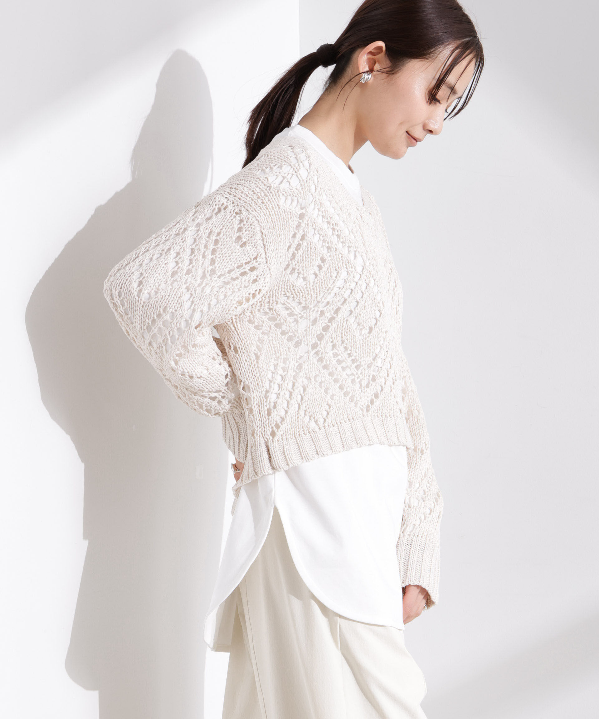 nano･universe「リリヤーン透かし編み柄ニットプルオーバー」|ニット・セーター|