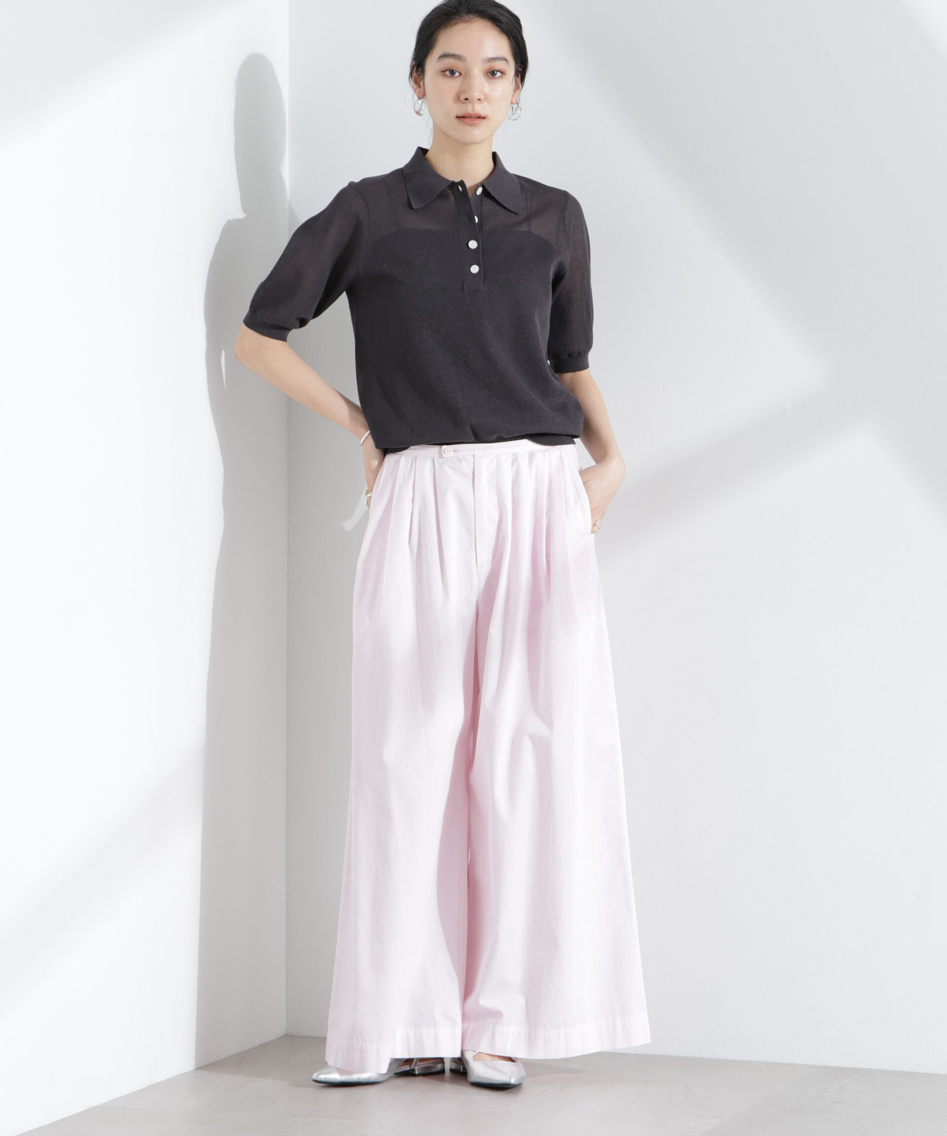 nano･universe「コットンタックワイドパンツ」|チノ|