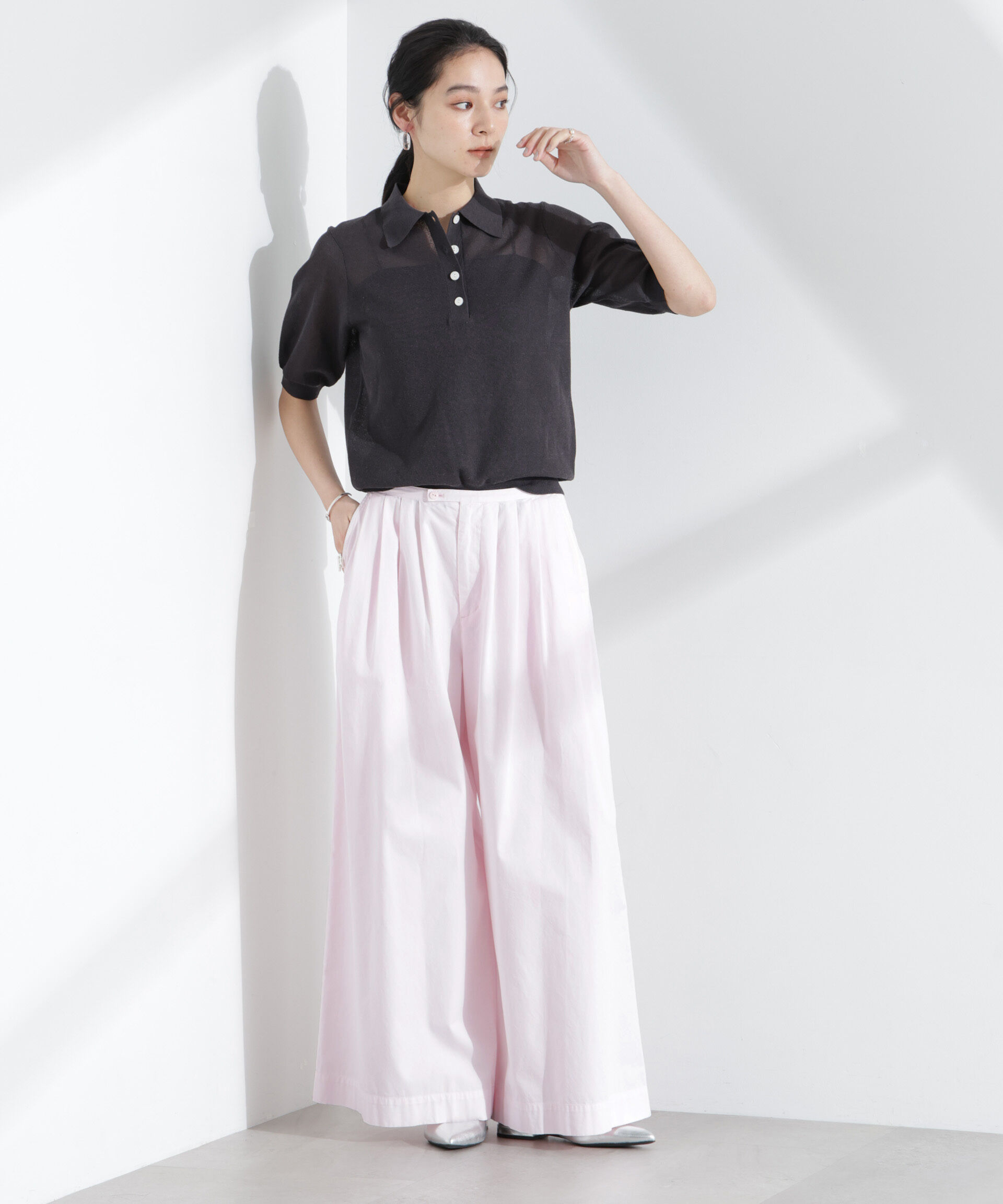 nano･universe「コットンタックワイドパンツ」|チノ|