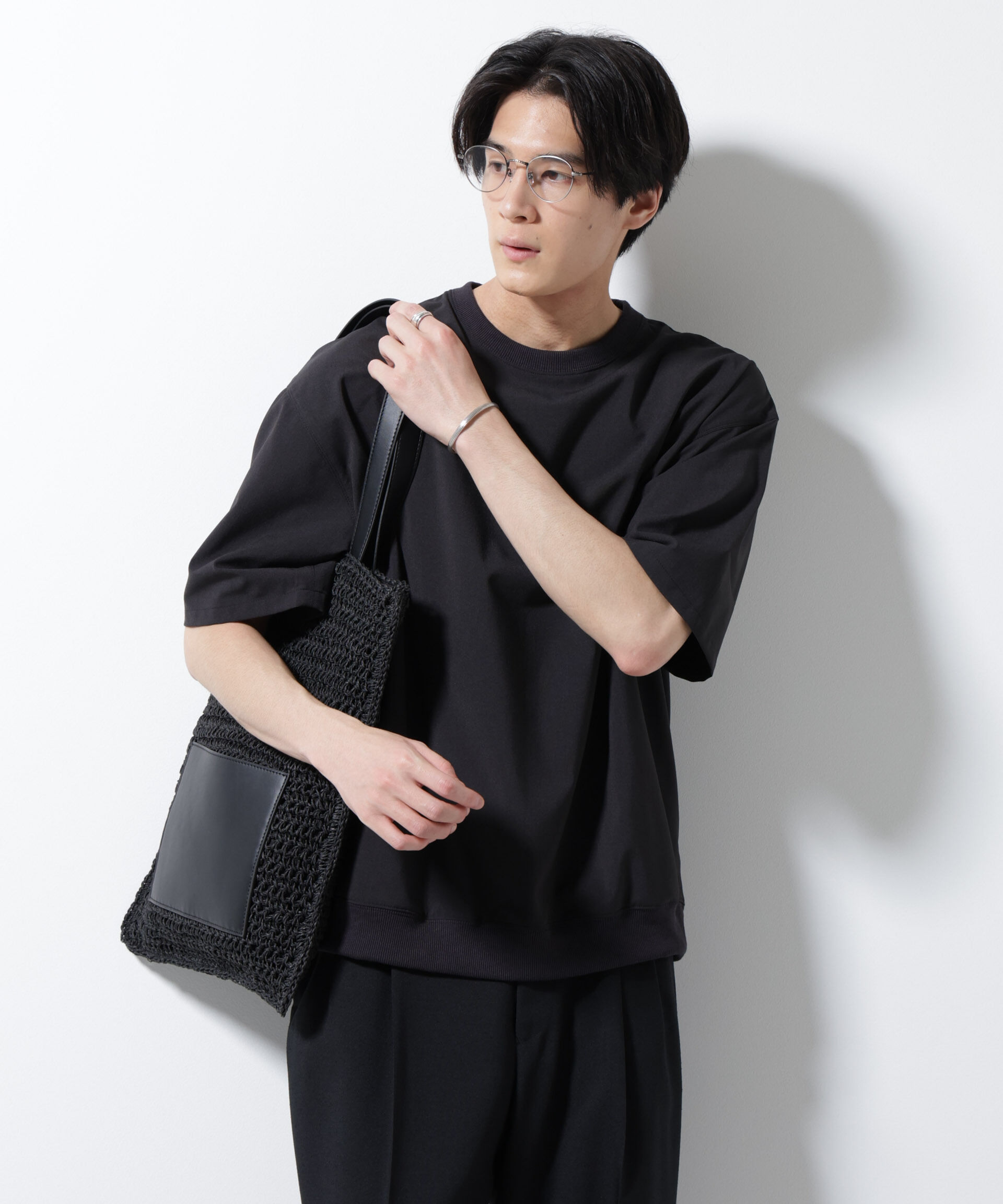 nano･universe「エアリーストレッチ布帛Tシャツ」|シャツ・ブラウス|チャコール3