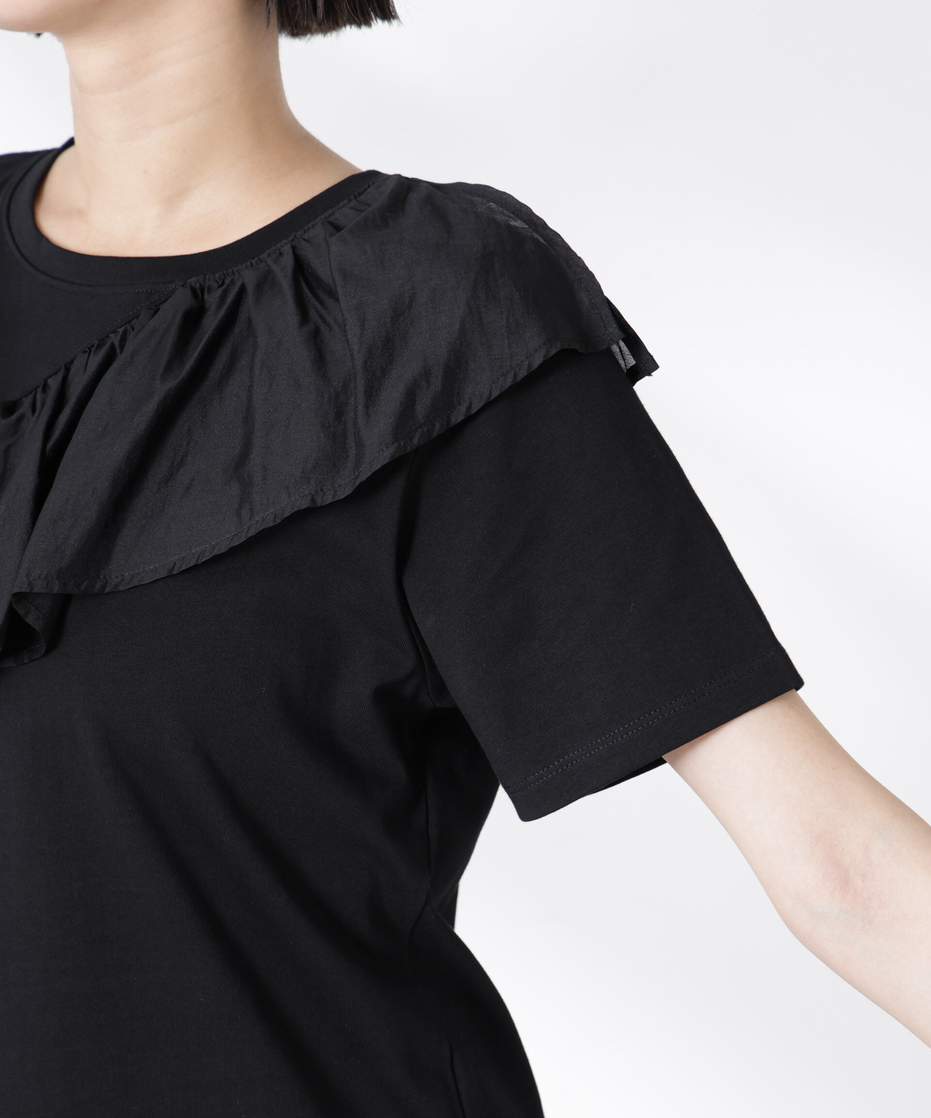 nano･universe「アシンメトリーフリル異素材コンビTシャツ」|Tシャツ・カットソー|