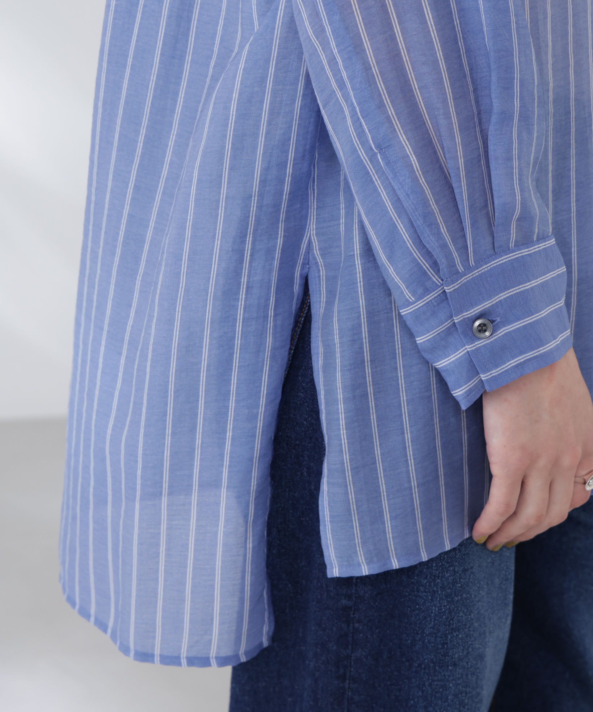 nano･universe「シアーストライプオーバーサイズロングシャツ(セットアップ可)」|シャツ・ブラウス|