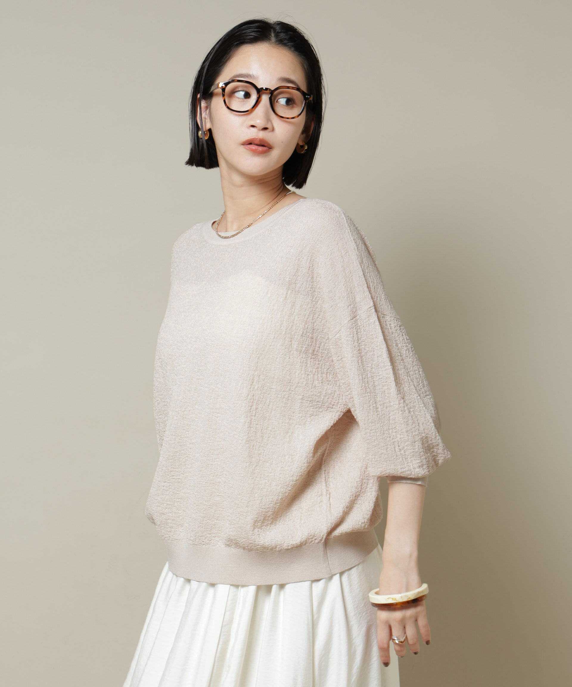 nano･universe「梨地ボートネックワイドシルエットニット」|ニット・セーター|
