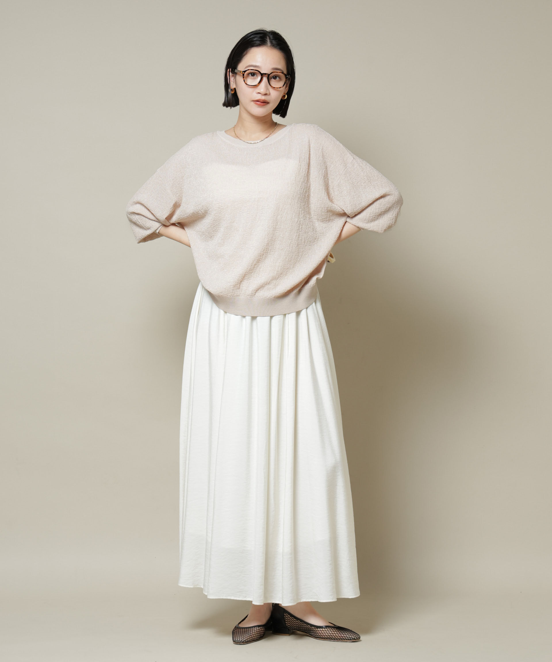 nano･universe「梨地ボートネックワイドシルエットニット」|ニット・セーター|