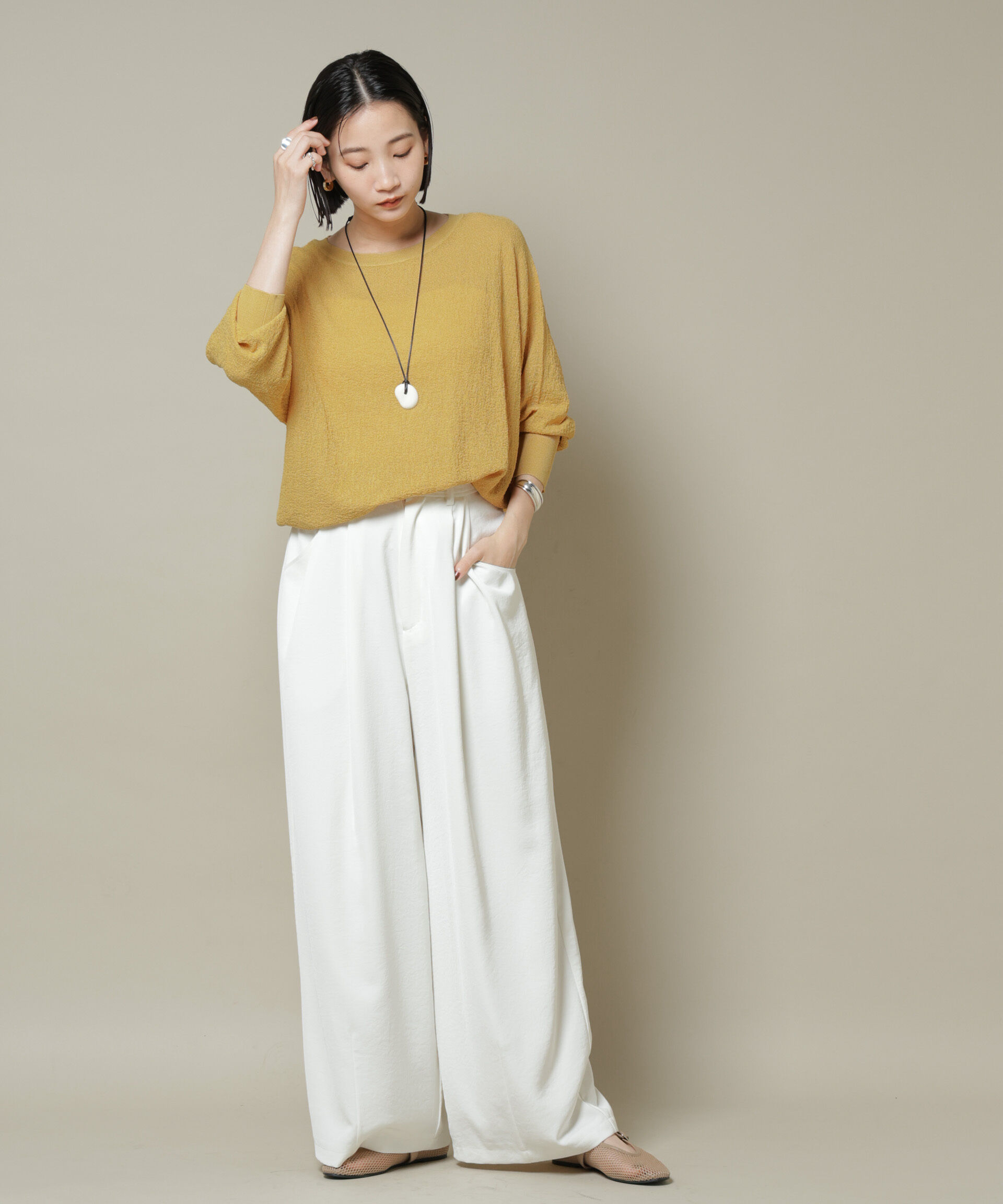 nano･universe「梨地ボートネックワイドシルエットニット」|ニット・セーター|