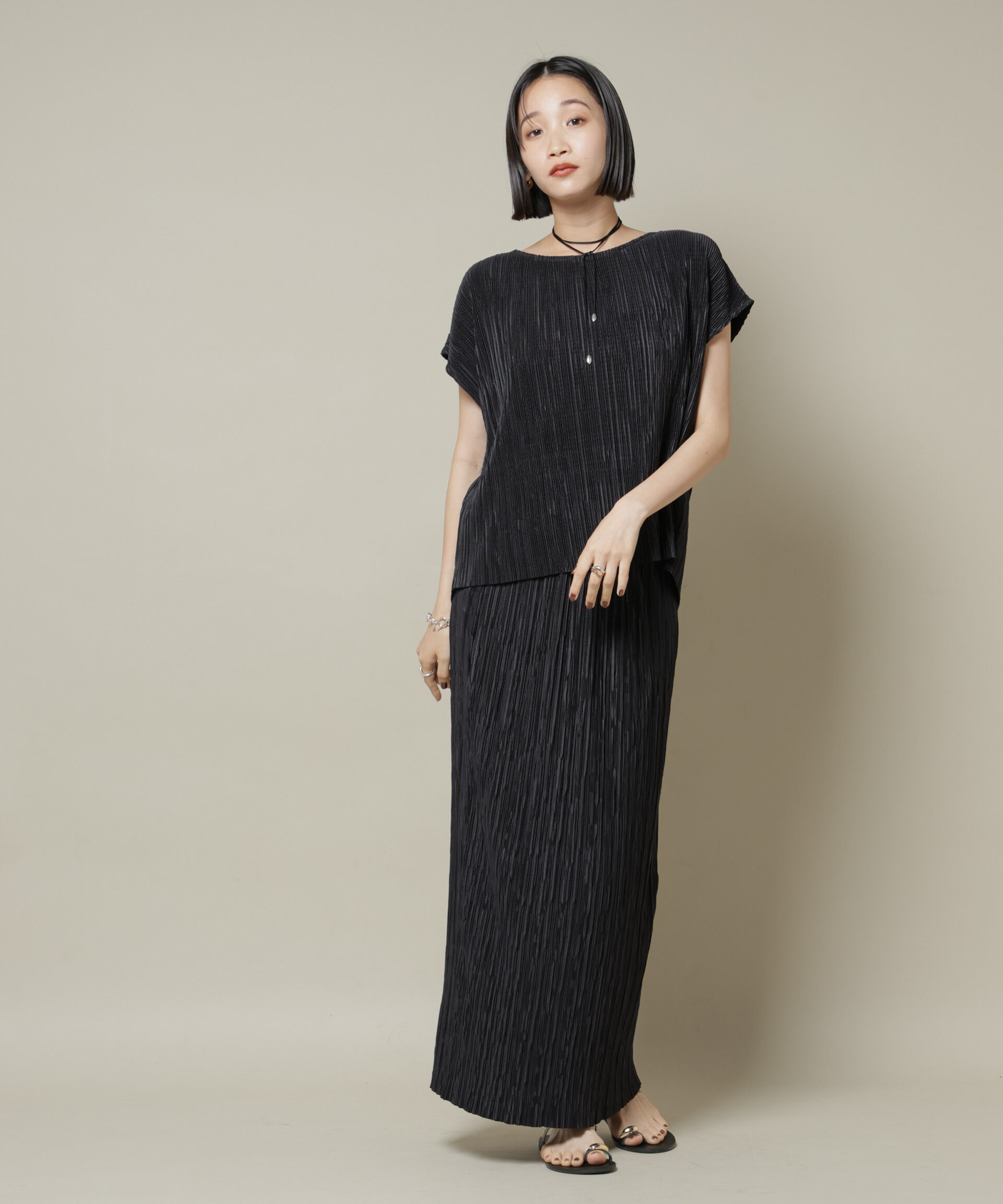 nano･universe「ランダムプリーツカットフレンチスリーブトップス(セットアップ可)」|Tシャツ・カットソー|