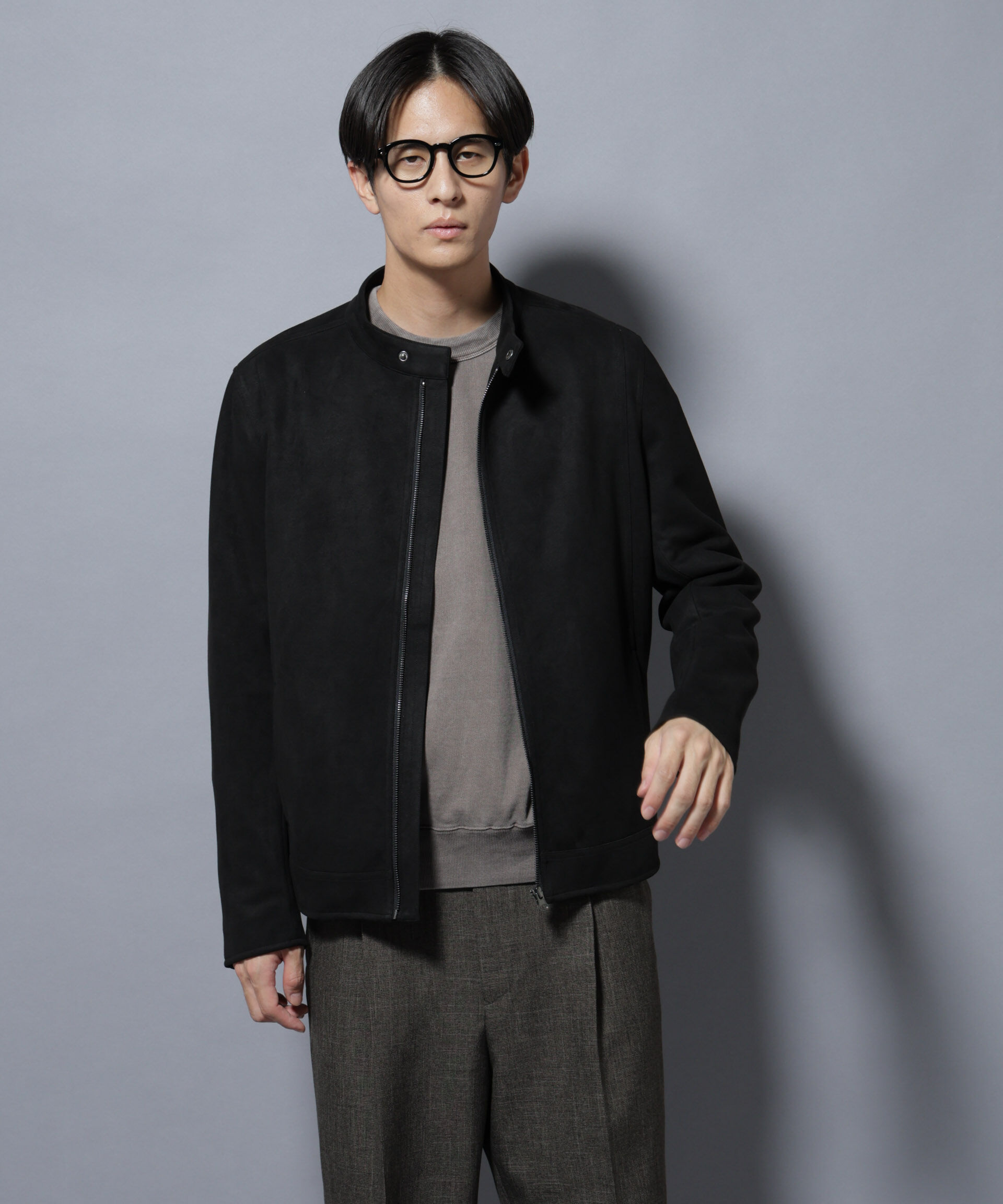 nano･universe「フェイクスエードシングルライダース」|ブルゾン・スタジャン|