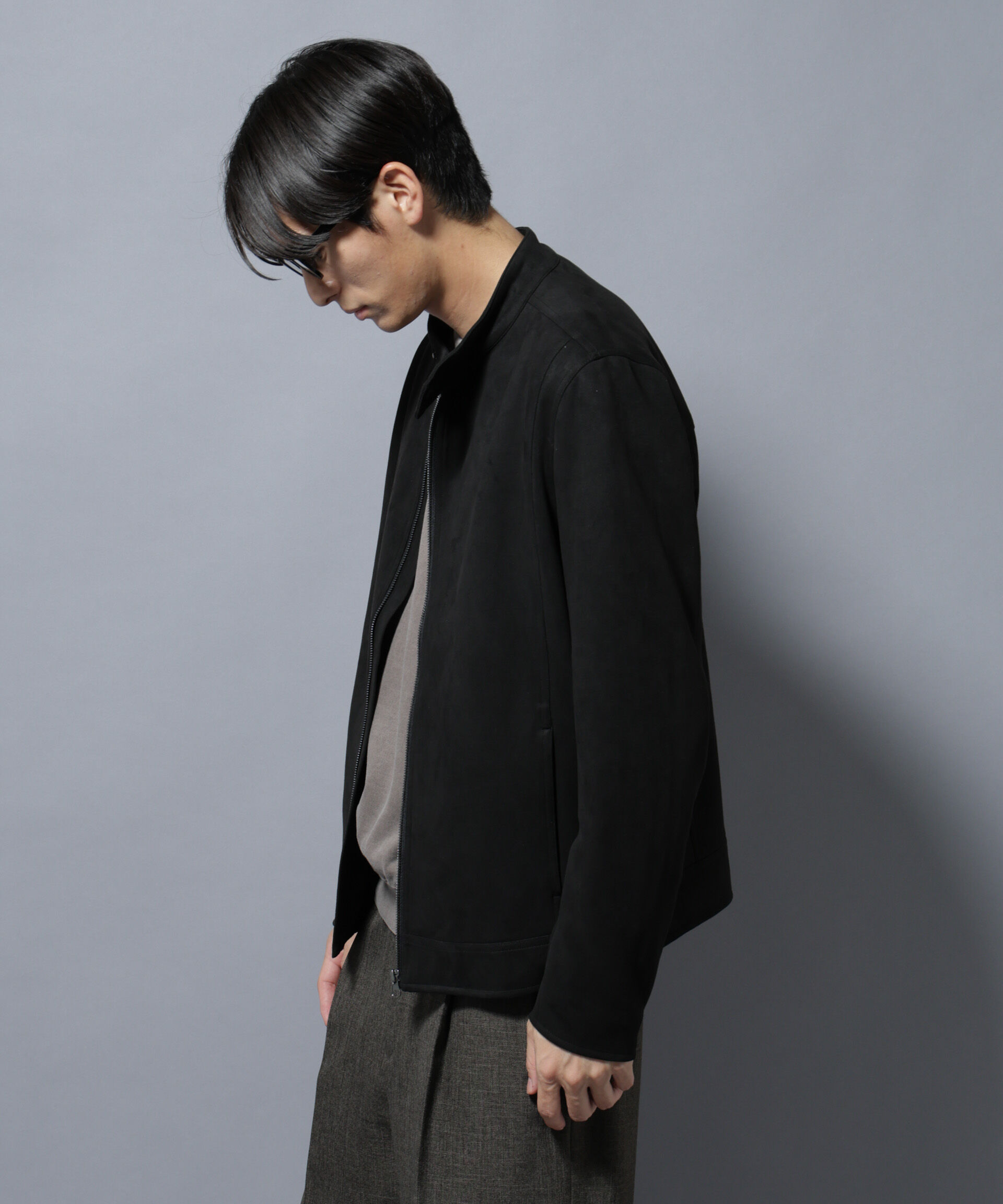 nano･universe「フェイクスエードシングルライダース」|ブルゾン・スタジャン|